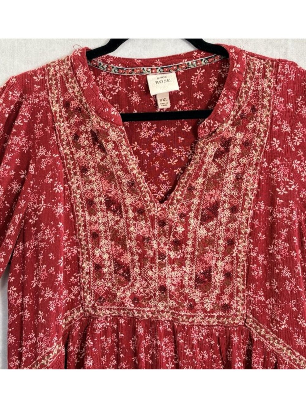 KNOX ROSE Women Crop Embroidered Short Sleeve Boxy Top Sz XXL Red Boho 14-11 - Picture 3 of 9